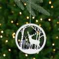 4.25 Silver Reindeer Family With Forest Trees Disk Paper Christmas Ornament