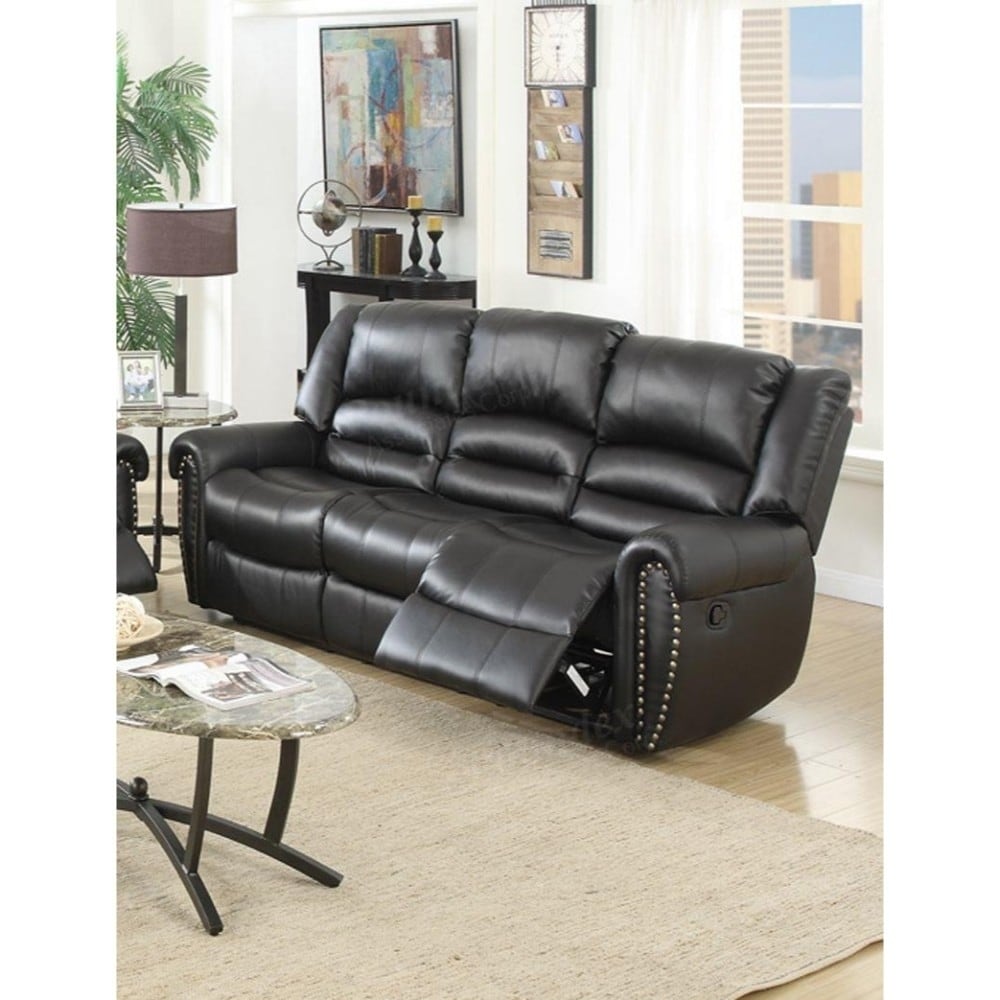 Relaxed Drama Bonded Leather Plywood Reclining Sofa Black