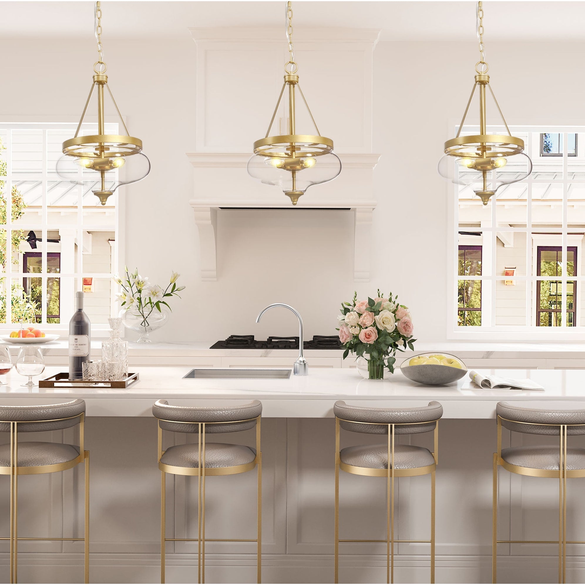 Modern Pendants Hanging Ceiling Fixture Gold 3 Lights L12.6 Xw12.6 Xh20.5