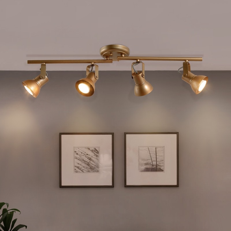 Luxury Modern 4 Light Gold Linear Ceiling Track Lighting Kit Flush Mount Fixture L29 Xw5 X H 7.5