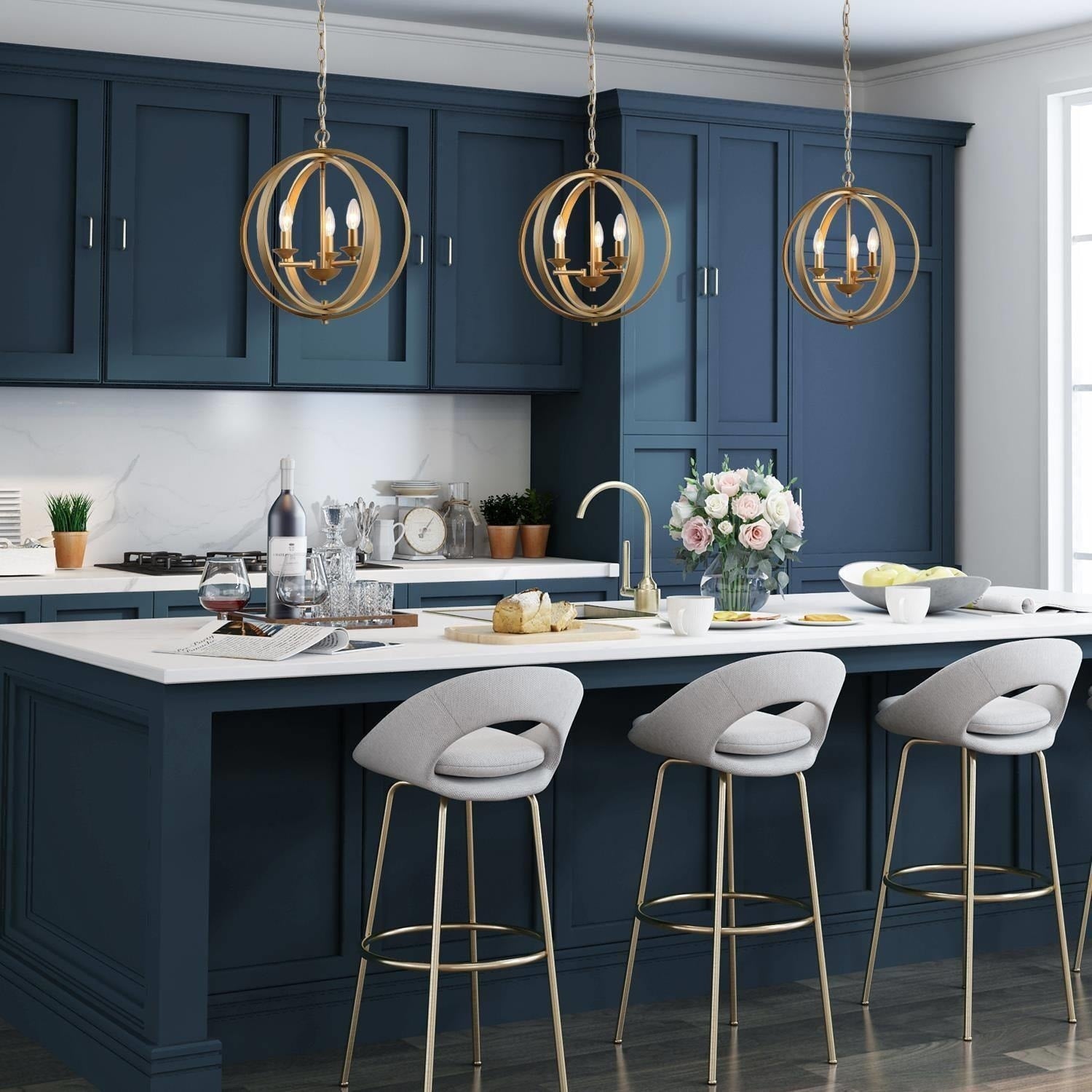 Modern Glam 3 Light Chandelier Pendant Lighting Fixture Gold W15.5 X H18