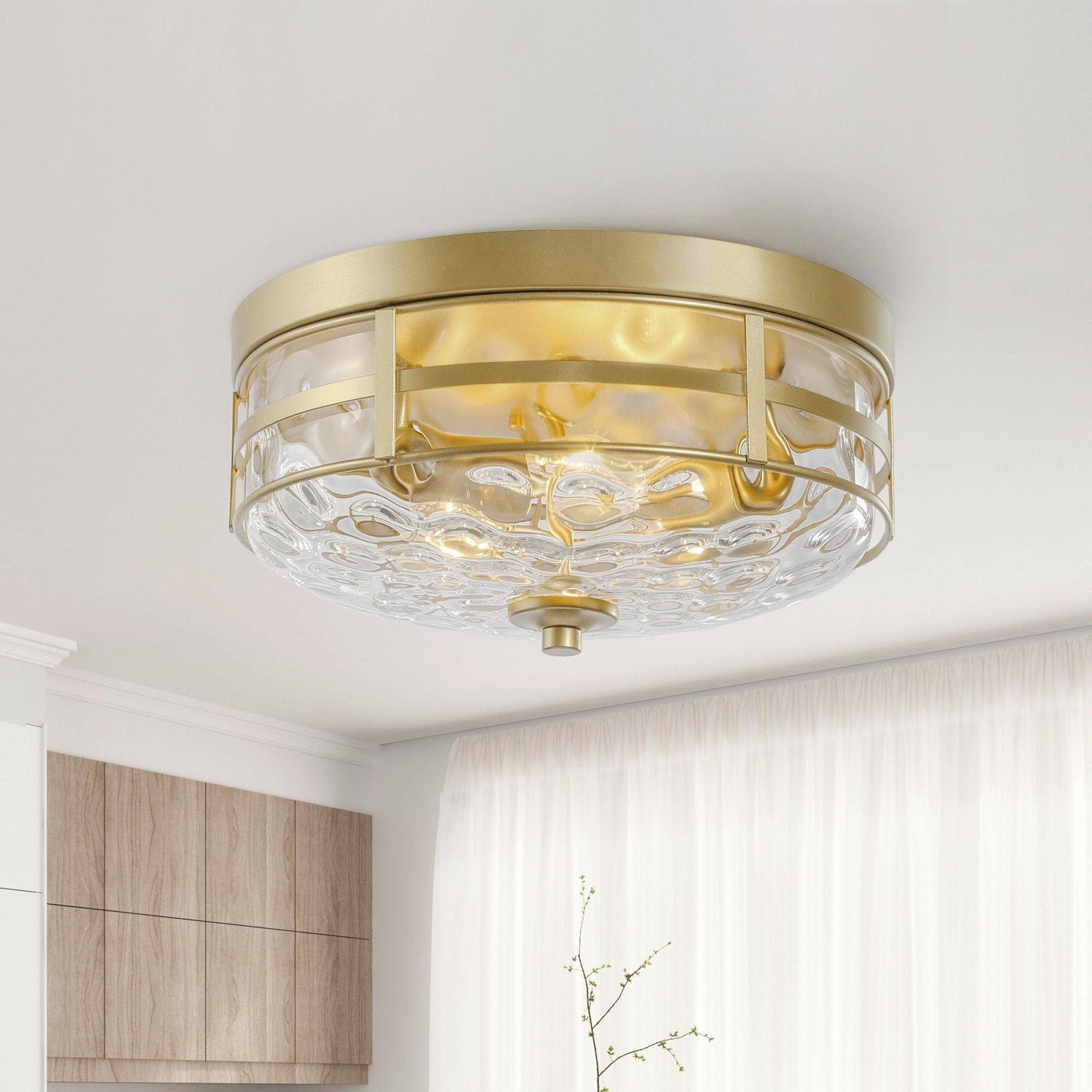 Modern Gold Water Ripple Full Flush Mount Ceiling Lighting 3 Lights D12.5 Xh6