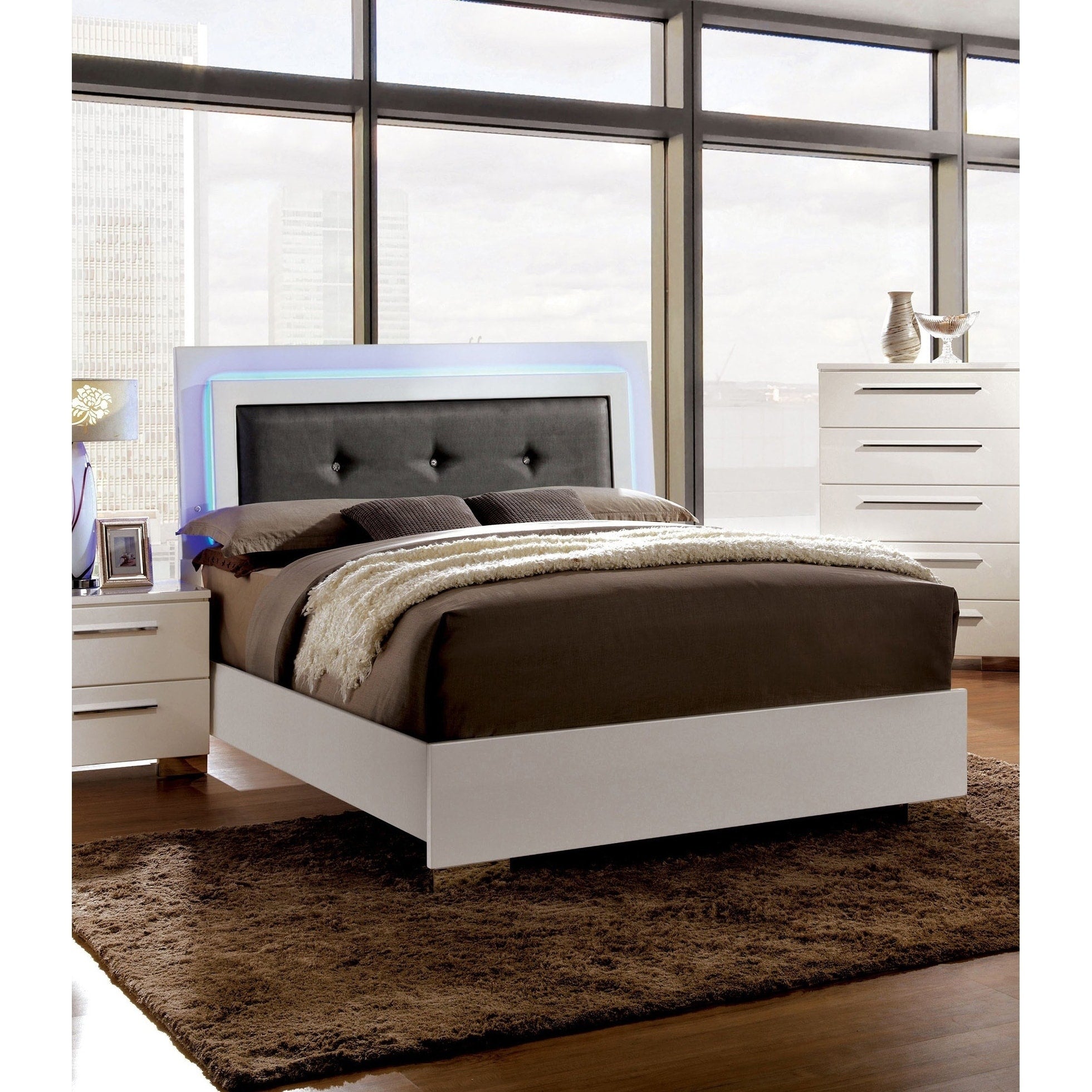 Rema Contemporary White Led Trim Bed By Foa