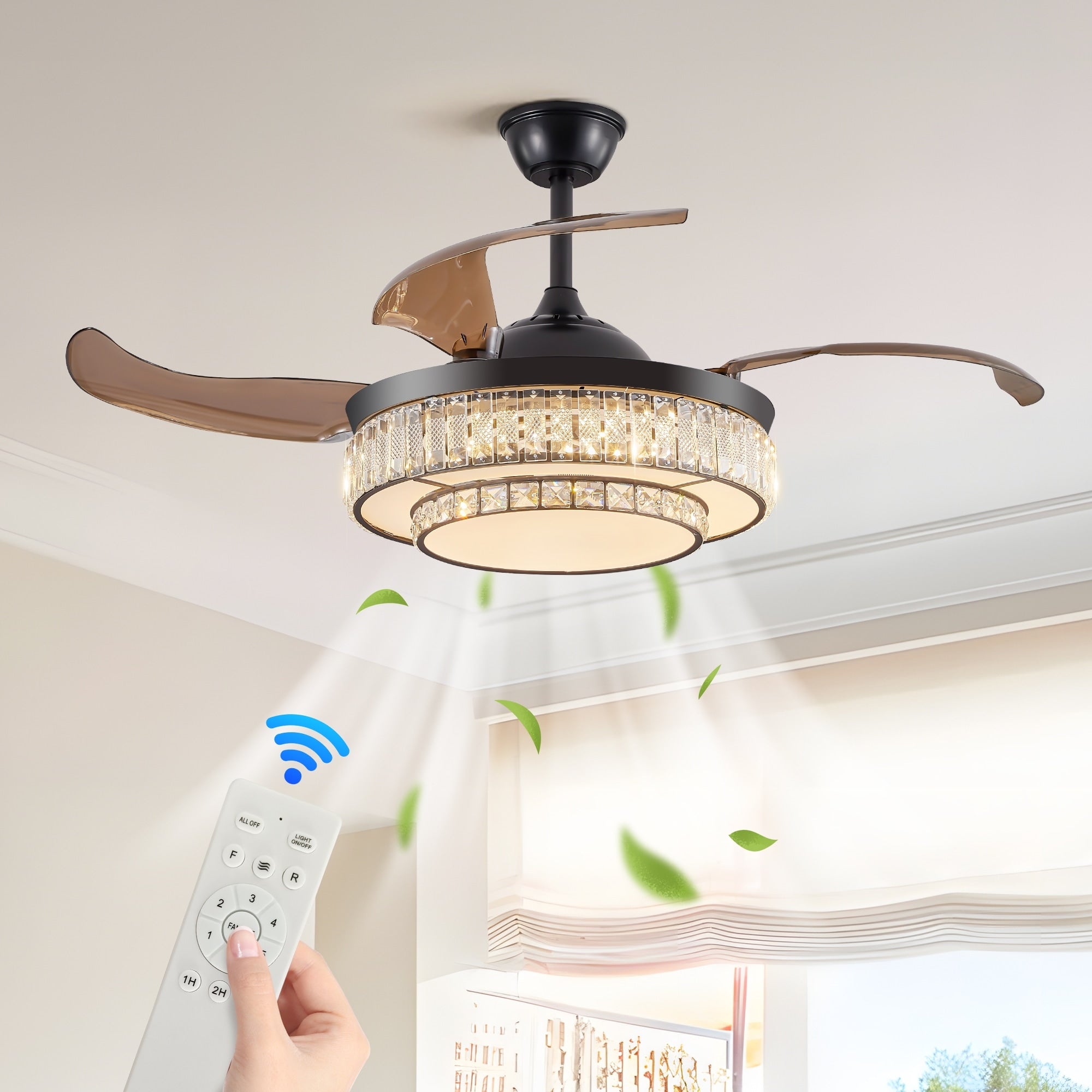 Remote Control Black Ceiling Fan With Reversible Motor