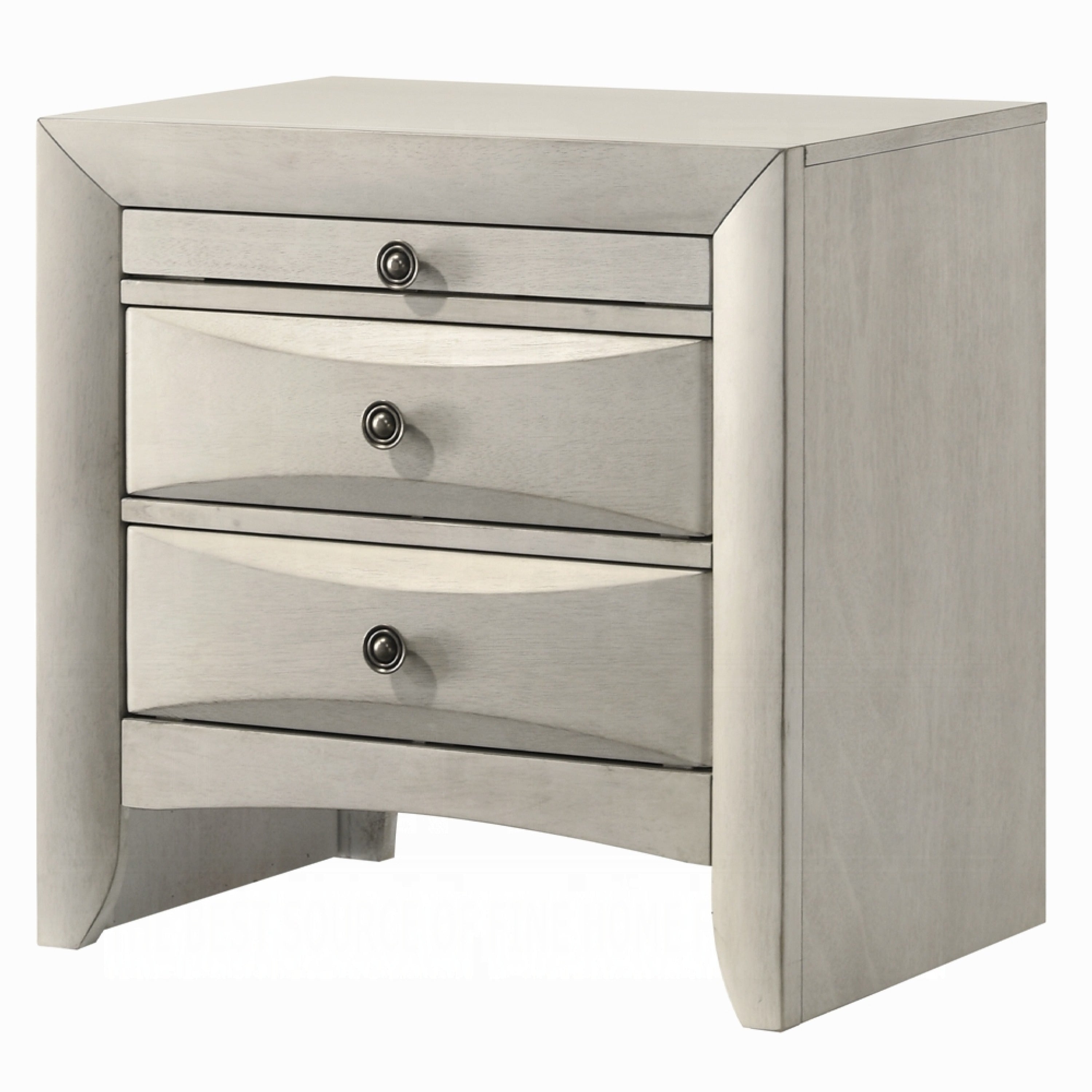 Remy Nightstand 3 Contemporary Faceted Drawers Antique White Finish