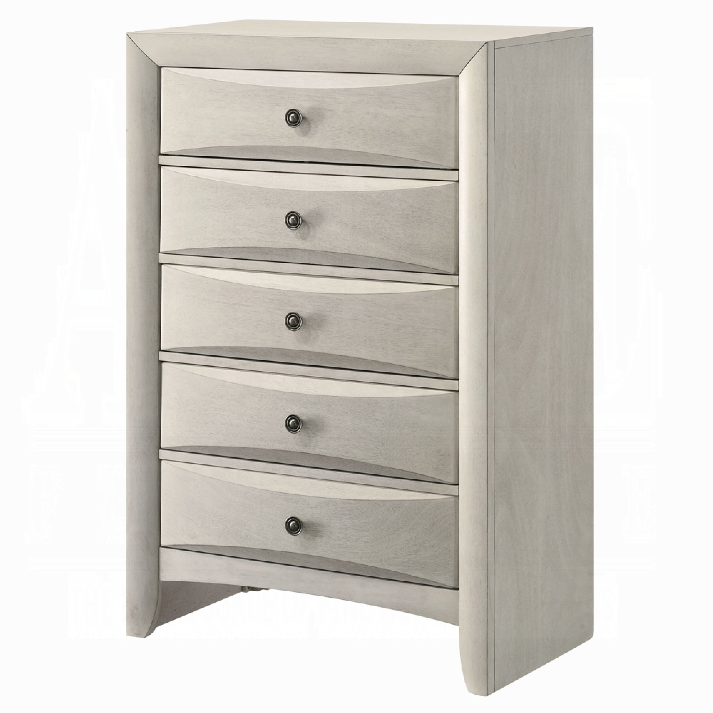 Remy Tall Dresser Chest 5 Contemporary Faceted Drawers Antique White