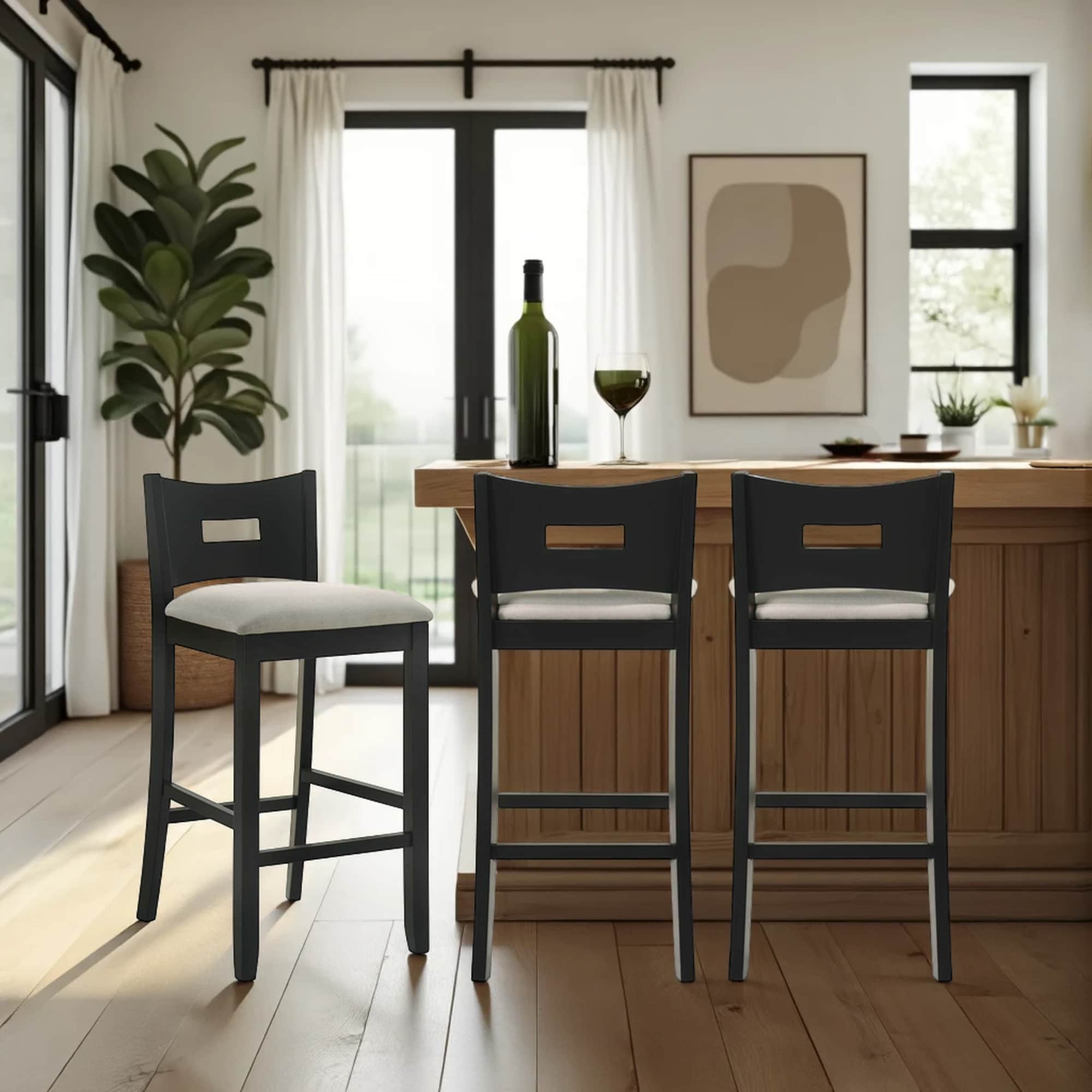 Ren Rubberword Bar Stool Ivory Upholstered Counter Height Stool