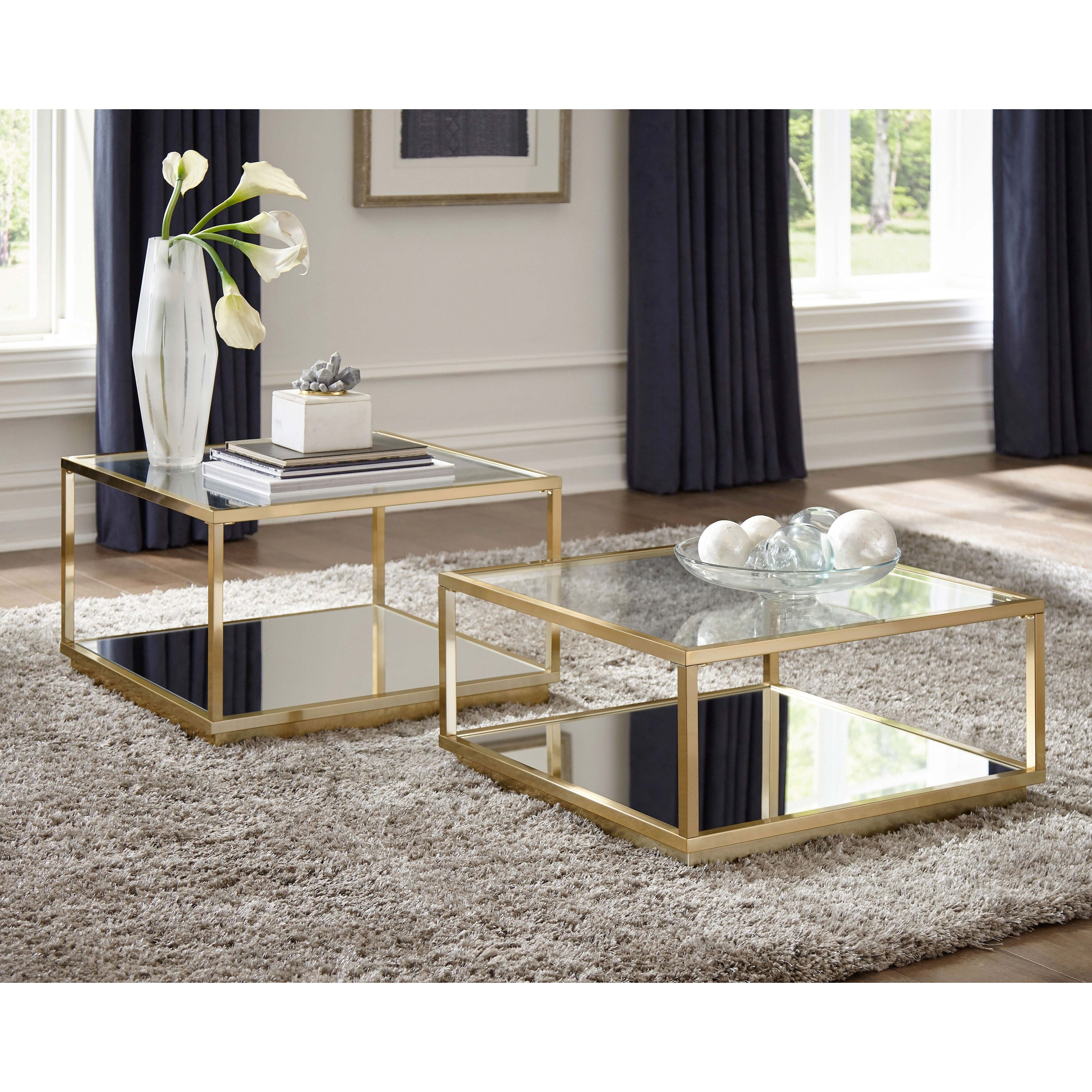 Silver Orchid Davidson Brass And Clear 2 Piece Square Occasional Set