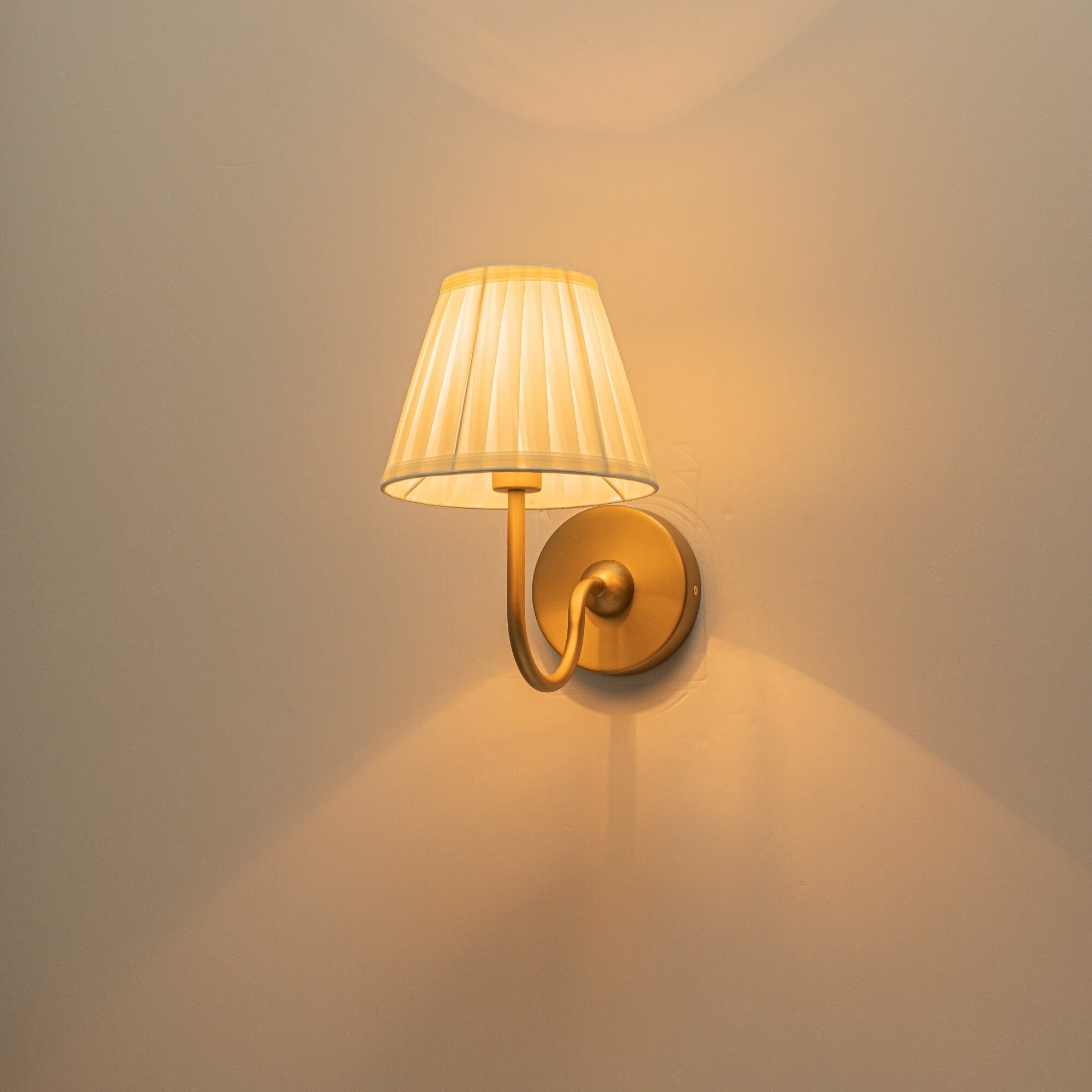 Rennnsan 1 2 Light Modern Farmhouse Brushed Gold Wall Sconce With Pleated Fabric Shades