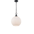 Rennnsan 1 Light 11.8 In. Modern Black Globe Pendant Light With White Ribbed Glass Shade For Kitchen Island Dining Room