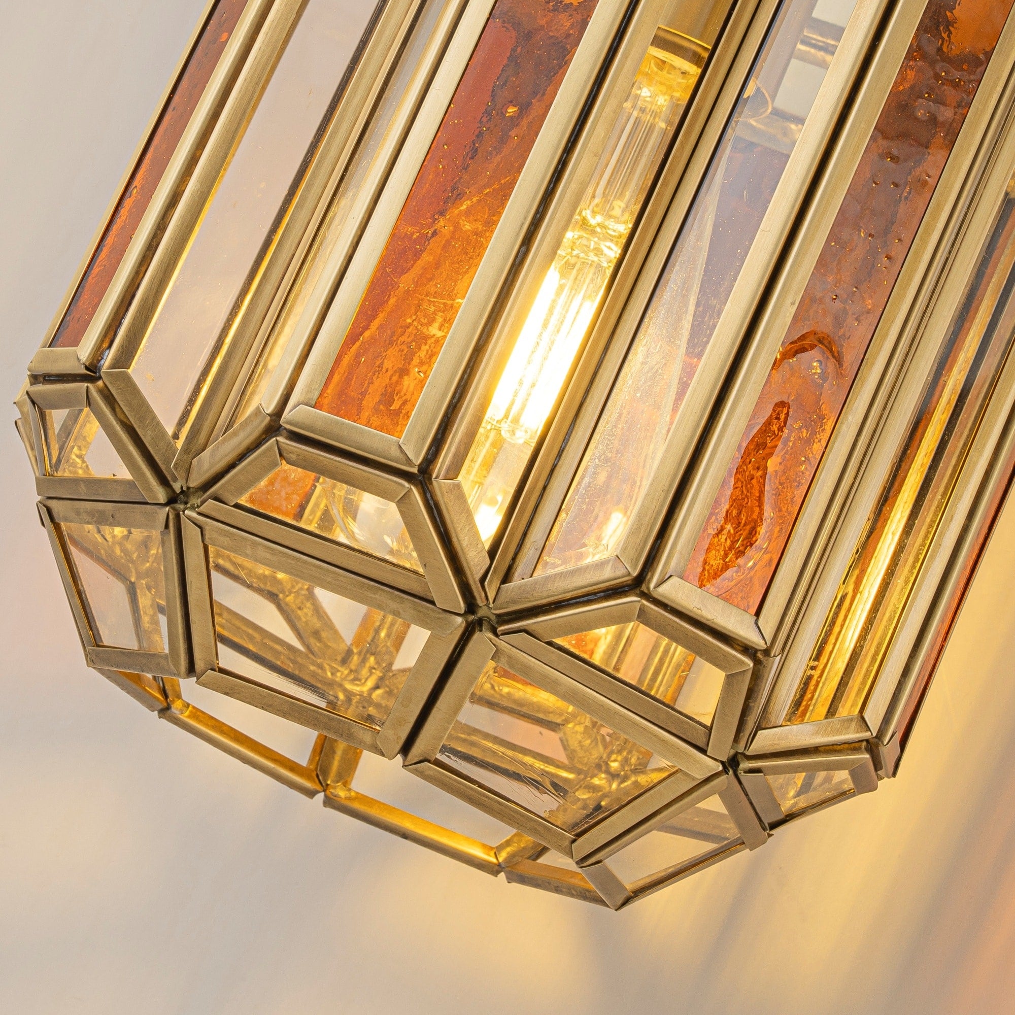 Rennnsan 1 Light 7.1 In Retro Brass Lantern Wall Sconce With Clear And Amber Glass Shade 7.1 In. W X 8.7 In. D X 16.9 In. H