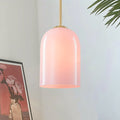 Rennnsan 1 Light 7.1 In. Modern Brass Dome Pendant Light With Pink Glass Shade For Bedroom Kitchen Island