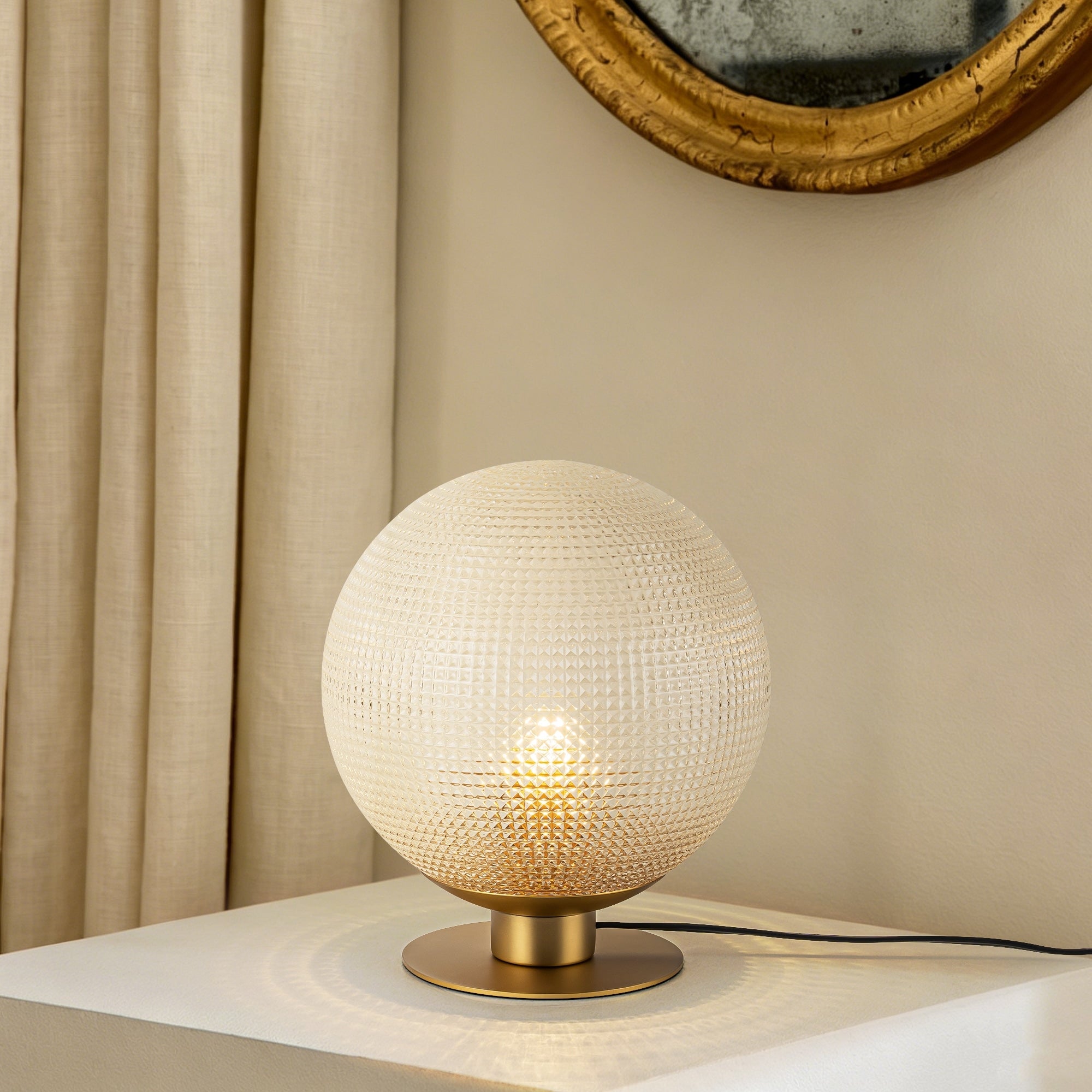 Rennnsan 1 Light Dimmable Modern Grid Glass Globe Table Lamp For Living Room Bedroom 9.8 In. W X 11 In.H