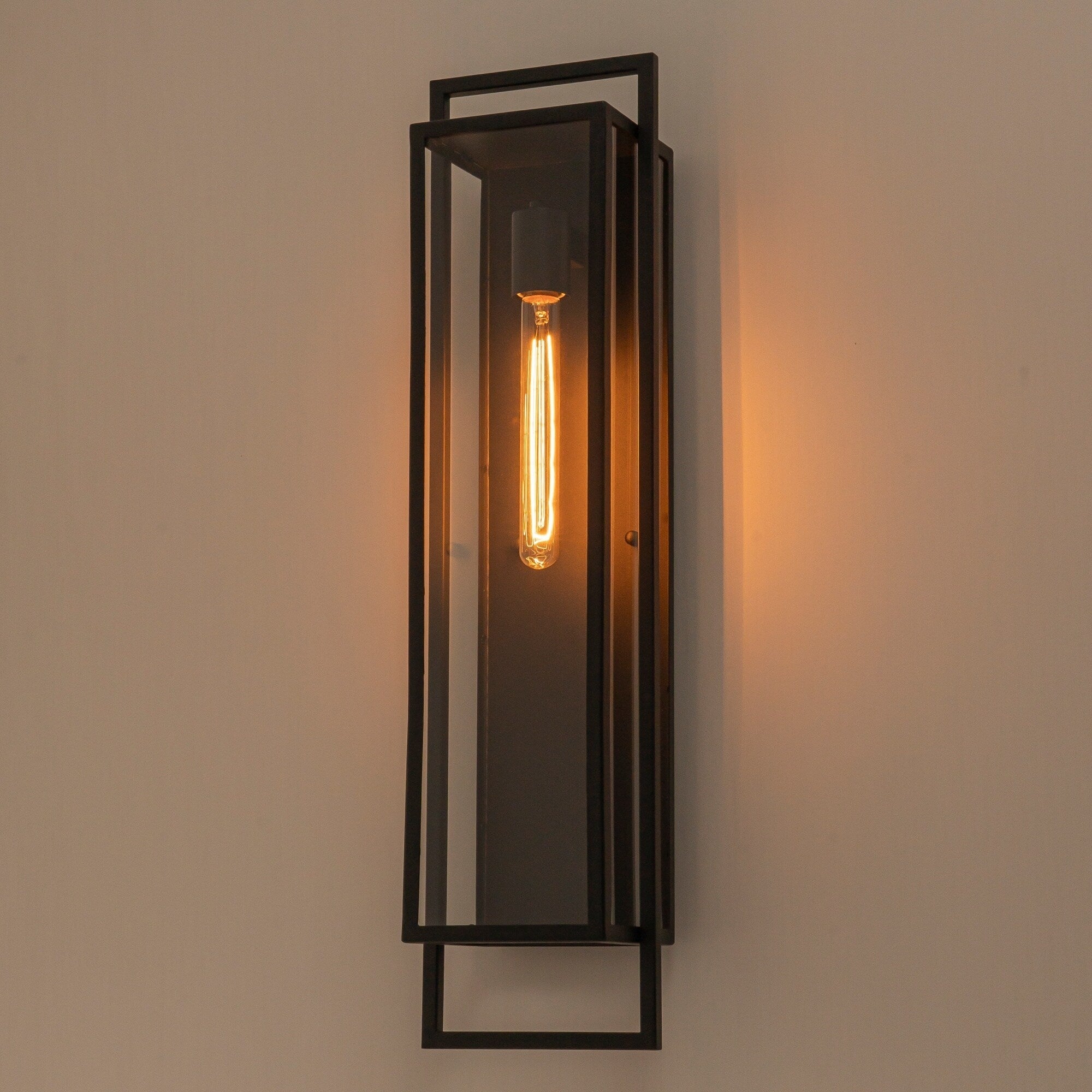 Rennnsan 1 Light Matte Black Rectangular Iron Ip44 Outdoor Wall Sconce For Patio 7 In. W X 5.9 In.D X 28 In.H