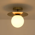 Rennnsan 1 Light Mid Century Modern Brass Opal Glass Globe Flush Mount Ceiling For Entryway 9.8 In. W X 9.3 In.H