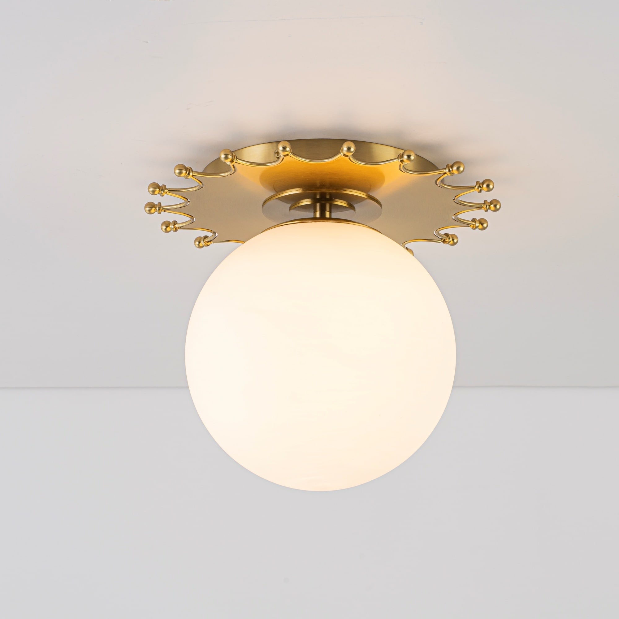 Rennnsan 1 Light Modern Brass Semi Flush Mount Ceiling Light With Frosted Glass Globe Shade 10.6 In. Dia X 9.3 In. H