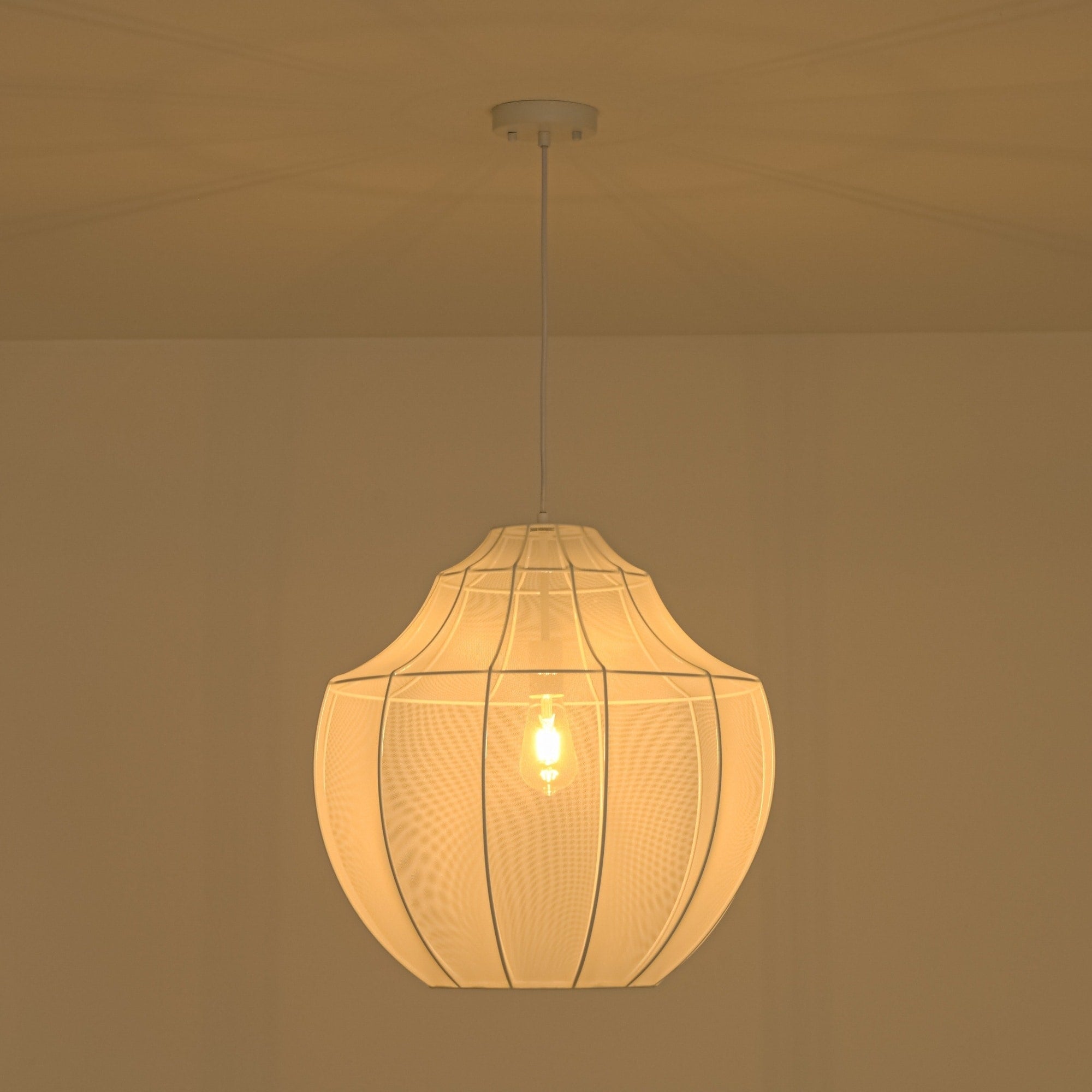 Rennnsan 1 Light Modern Fabric Lantern Chandelier For Dining Room Bedroom 16.9 In. W X 24.8 In. H