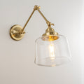 Rennnsan 1 Light Modern Gold Adjustable Swing Arm Wall Sconce With Clear Glass Shade And Brass Finish