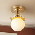 Rennnsan 1 Light Modern Gold Semi Flush Mount Ceiling Light With Frosted Glass Globe For Bedroom Hallway
