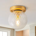 Rennnsan 1 Light Modern Gold Water Rippled Glass Globe Semi Flush Mount Ceiling Light 5.43 In. W X 6.22 In. H