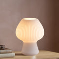 Rennnsan 1 Light Modern White Frosted Ribbed Glass Table Lamp Plug In Bedside Lamp With Inline Switch For Bedroom Living Room