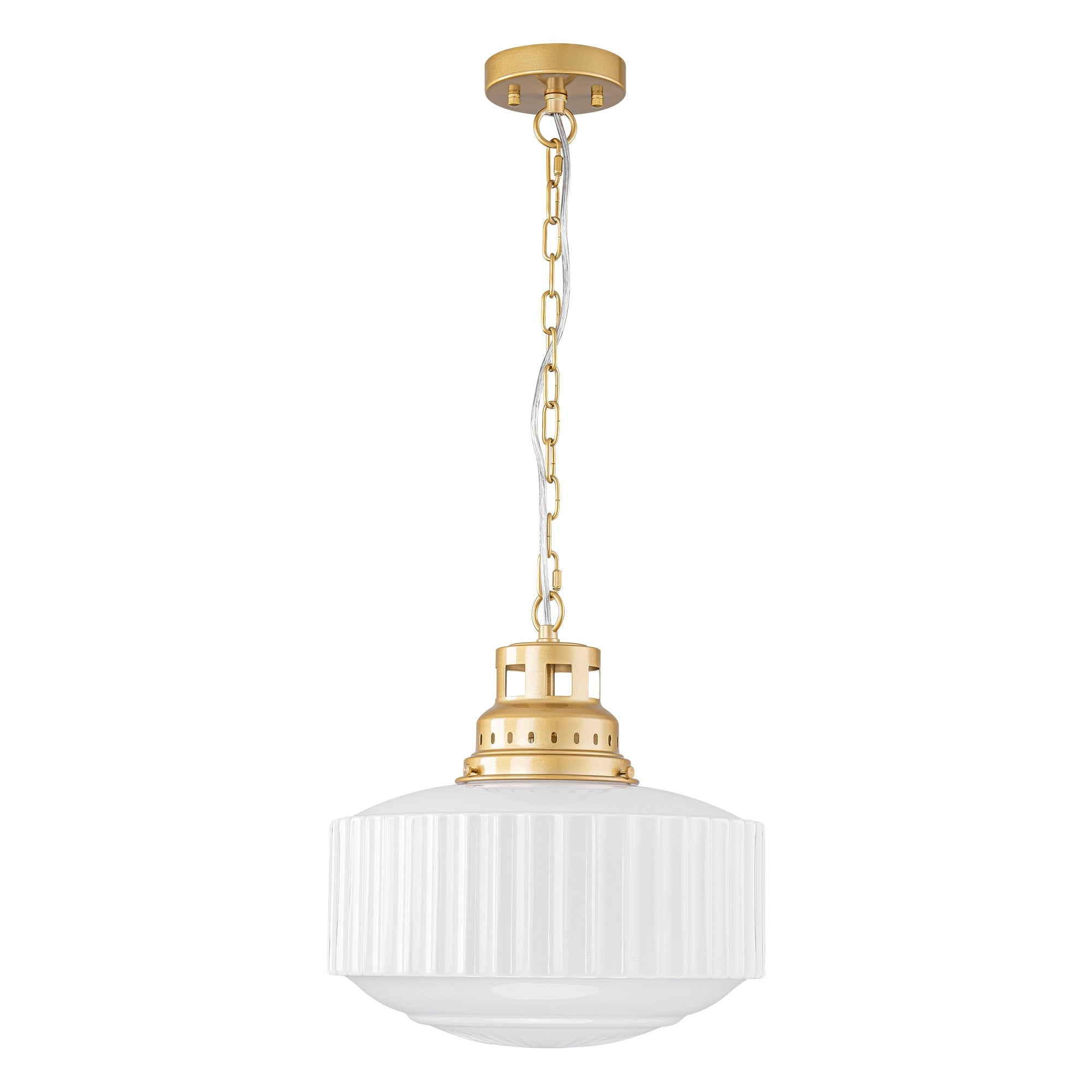 Rennnsan 1 Light Ribbed Milk Glass Pendant Light For Dining Room 14.2 In. W X 15 In. H