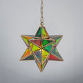 Rennnsan 1 Light Star Stained Glass Pendant Light For Boho Entryway Dining Room 13.8 In. W X 16.3 In. H