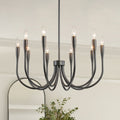 Rennnsan 10 Light Modern Sputnik Black Iron Chandelier For Living Room Dining Room 25.6 In. W X 11.8 In. H