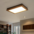 Rennnsan 18W 14 In. Modern Walnut Wood Square Led Flush Mount Ceiling Light In Matte Black With Selectable Cct