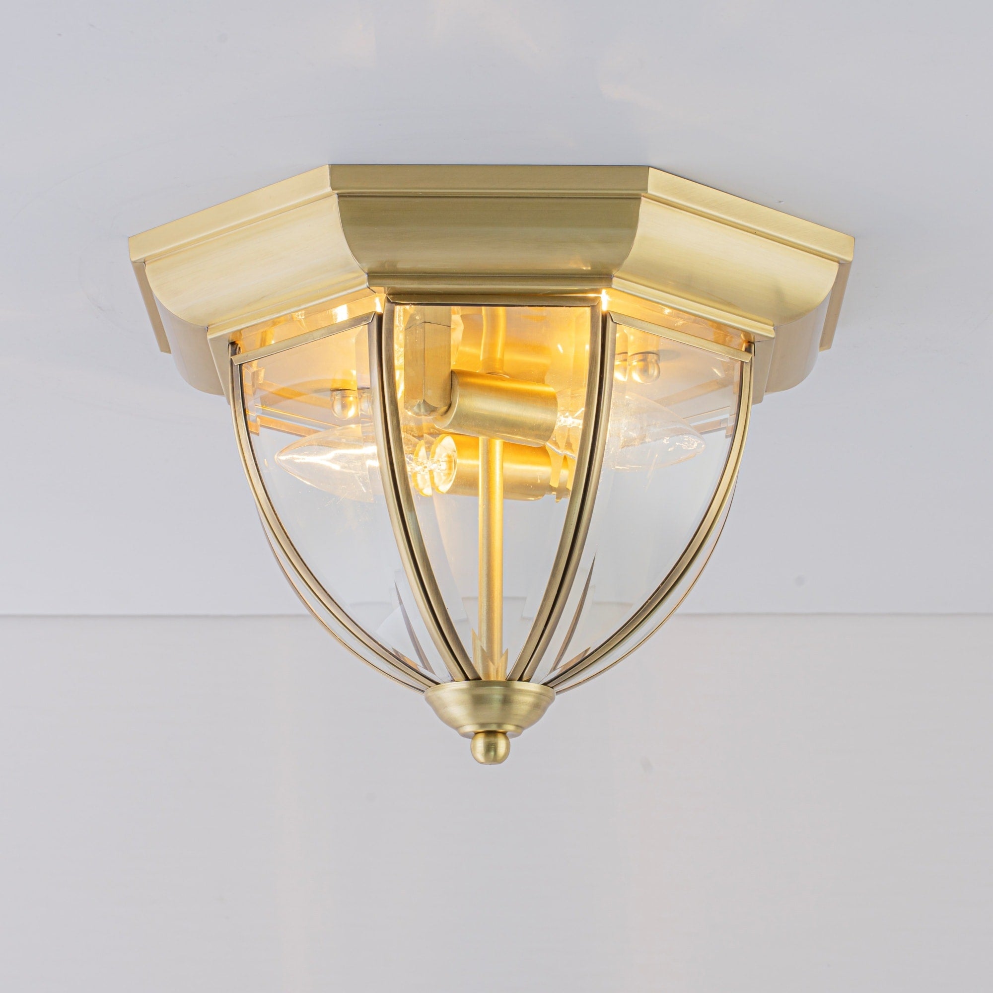 Rennnsan 2 Light 12.2 In Retro Brass Cone Flush Mount Ceiling Light With Clear Glass Shade 12.2 In. Dia X 7.9 In. H