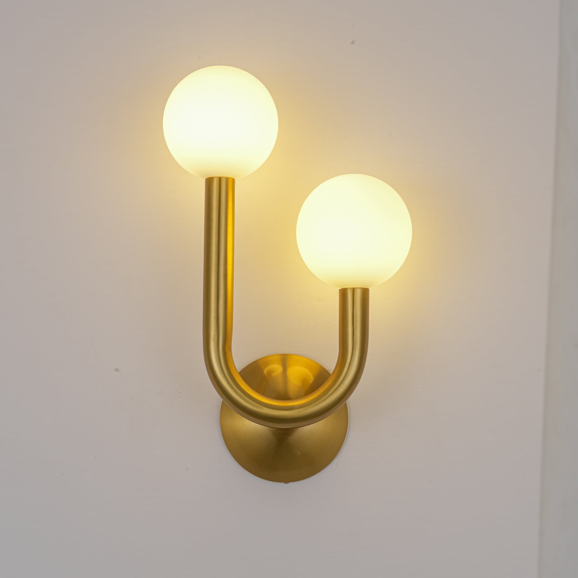 Rennnsan 2 Light Modern Brass Wall Sconce With Frosted Glass Globe Shades For Bathroom Bedroom Hallway