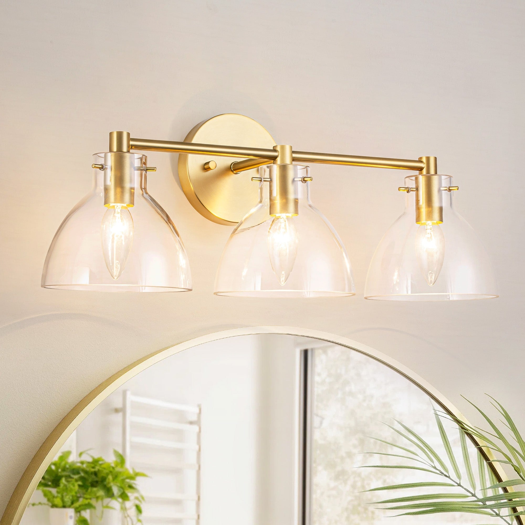 Rennnsan 3 Light 24 In. Modern Gold Dome Clear Glass Bathroom Vanity Light Linear Wall Light