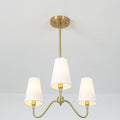 Rennnsan 3 Light Brass Chandelier With White Fabric Conical Shades For Living Room 19.7 In. W X 9.6 In. H