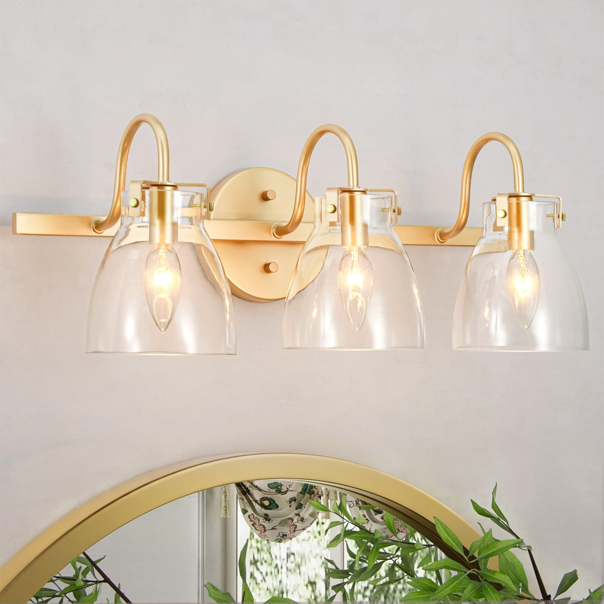 Rennnsan 3 Light Brushed Brass With Clear Glass Modern Bathroom Vanity Light Wall Sconces For Mirror