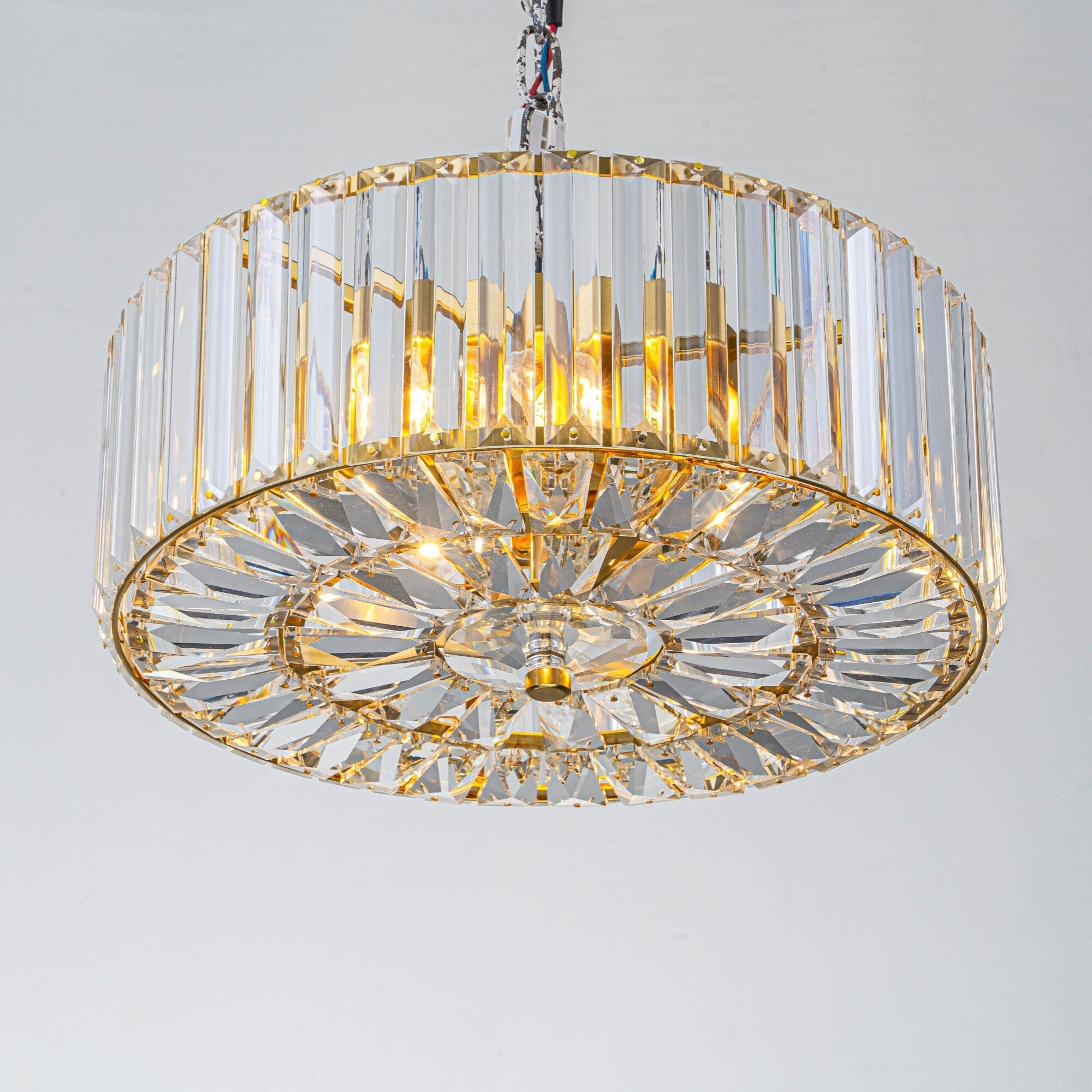 Rennnsan 3 Light Glam Brass Crystal Drum Flush Mount Ceiling Light For Dining Room Foyer 13.78 In. W X 5.51 In. H