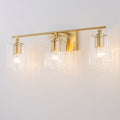 Rennnsan 3 Light Modern Brass Clear Ribbed Glass Bathroom Vanity Light 25.20 In. W X 8.78 In. H X 6.30 In. D