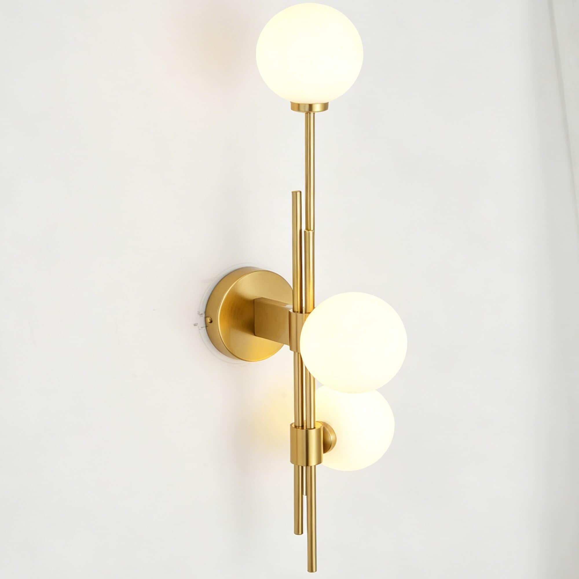 Rennnsan 3 Light Modern Brushed Gold With Glass Globes Vertical Wall Sconce For Living Room 7.1 In. W X 10.2 In.D X 27.6 In.H