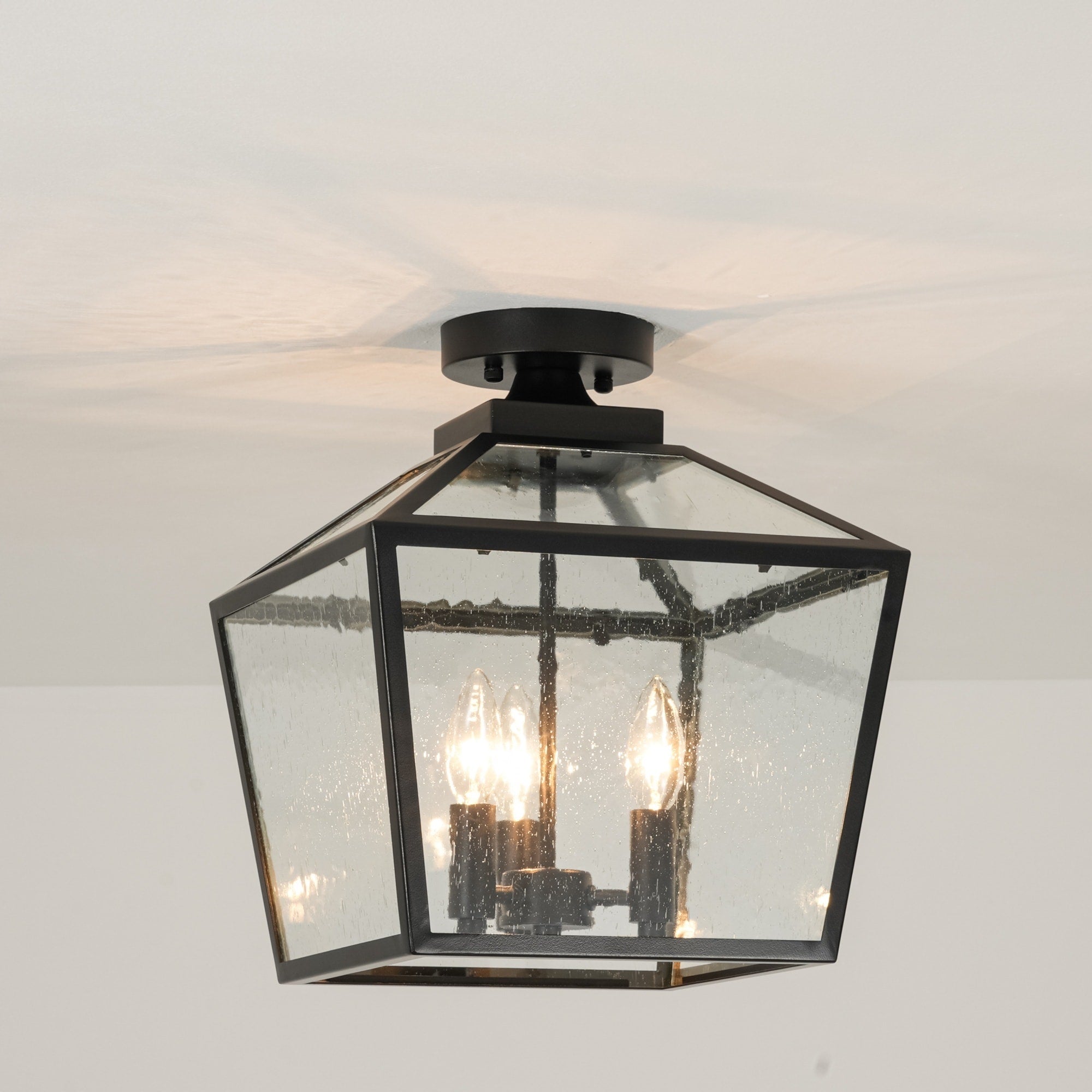 Rennnsan 3 Light Outdoor Flush Mount Lantern Ceiling Light For Porch Entryway Weather Resistant Ip23 12 In. W X 14.2 In.H