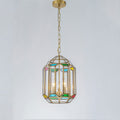 Rennnsan 3 Light Retro Brass Lantern Pendant Light Multi Color Glass Ceiling Light For Bedroom Dining Room