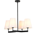 Rennnsan 4 Light 26 In. Modern Matte Black Chandelier With White Fabric Shades For Dining Room 26.0 In. Dia X 10.8 In. H