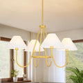 Rennnsan 4 Light 31 In. Modern Gold Chandelier With White Linen Tapered Shades For Dining Room Living Room