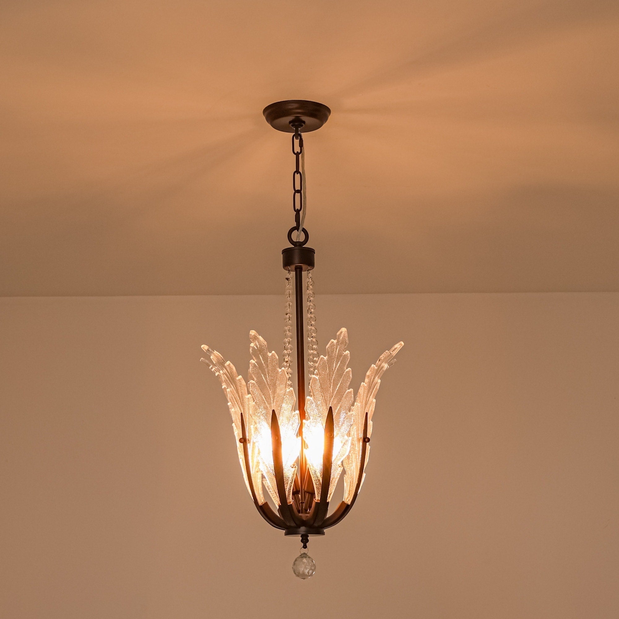 Rennnsan 4 Light French Country Crystal Leaf Accents Chandelier For Dining Room Bedroom 16.9 In. W X 24.8 In. H