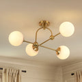 Rennnsan 4 Light Modern Gold Linear Frosted Glass Globe Semi Flush Mount Ceiling Light 27.8 In. L X 27.8 In. W X 13.0 In. H
