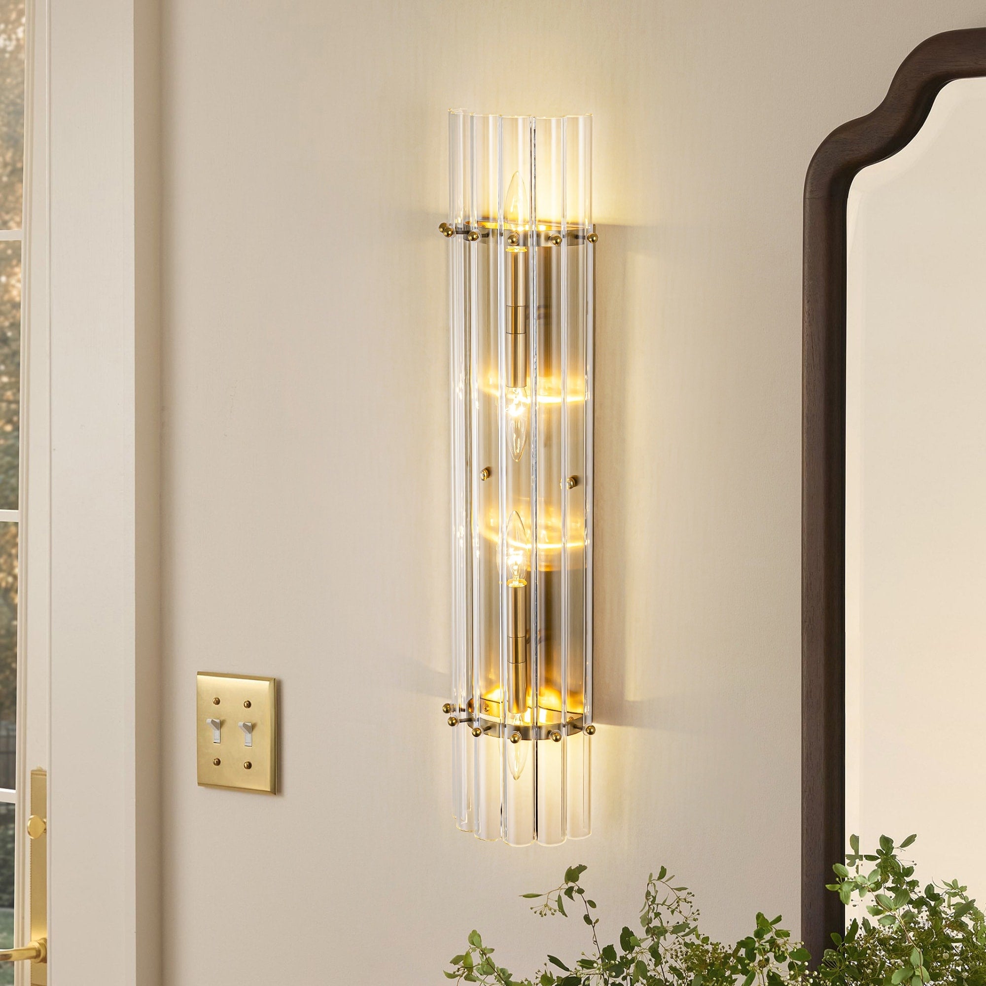 Rennnsan 4 Light Modern Wall Sconce Gold Linear Clear Glass Bathroom Vanity Light 5.6 In. L X 3.5 In. D X 27.0 In. H