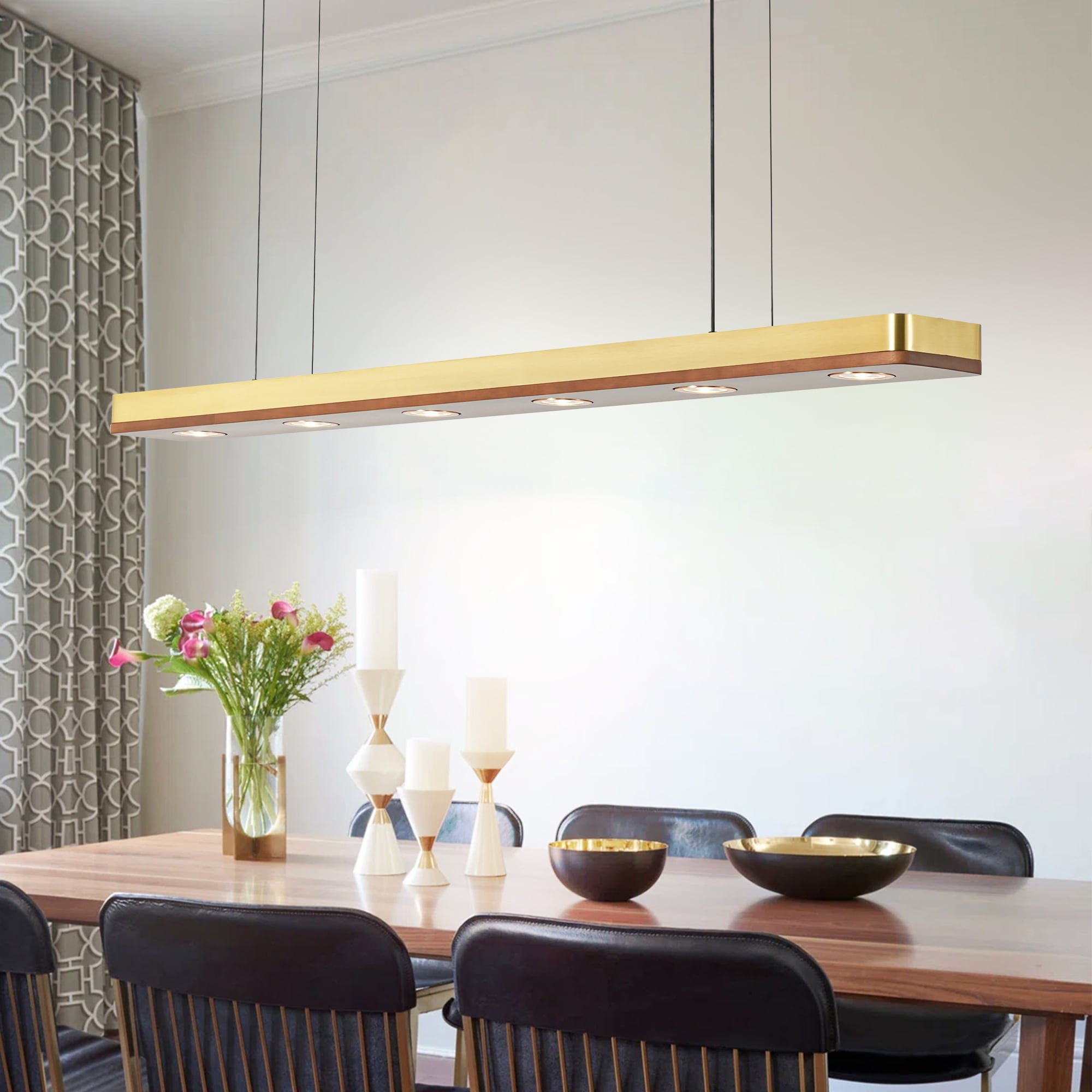 Rennnsan 47.24 Modern 30W Warm Linear Wood Led Pendant Light For Dining Kitchen Island 47.2 In. W X 4.7 In. D X 2 In. H