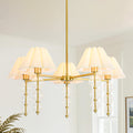 Rennnsan 5 Light 35 In. Transitional Gold Chandelier With Clear Glass Orbs And Fabric Shades 34.6 In. Dia X 16.1 In. H
