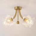 Rennnsan 5 Light Modern Brass Sputnik Cluster Semi Flush Mount Ceiling Light With Flower Glass Shades