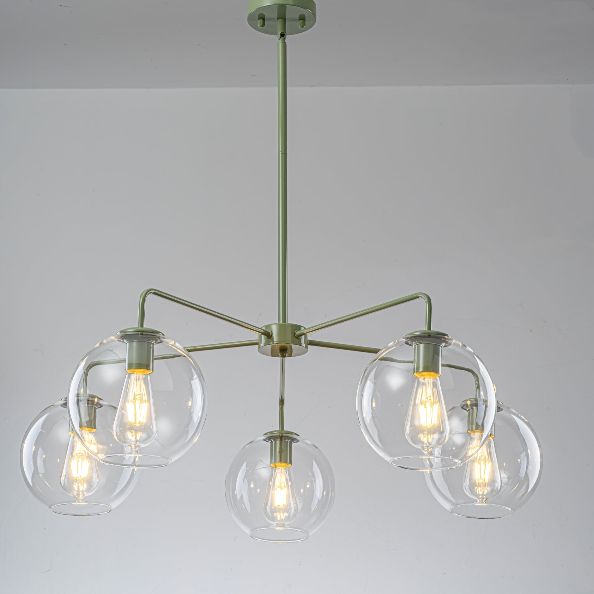 Rennnsan 5 Light Modern Green Cluster Sputnik Clear Glass Globe Chandelier For Dining Room 39.37 In. Dia X 11.42 In. H