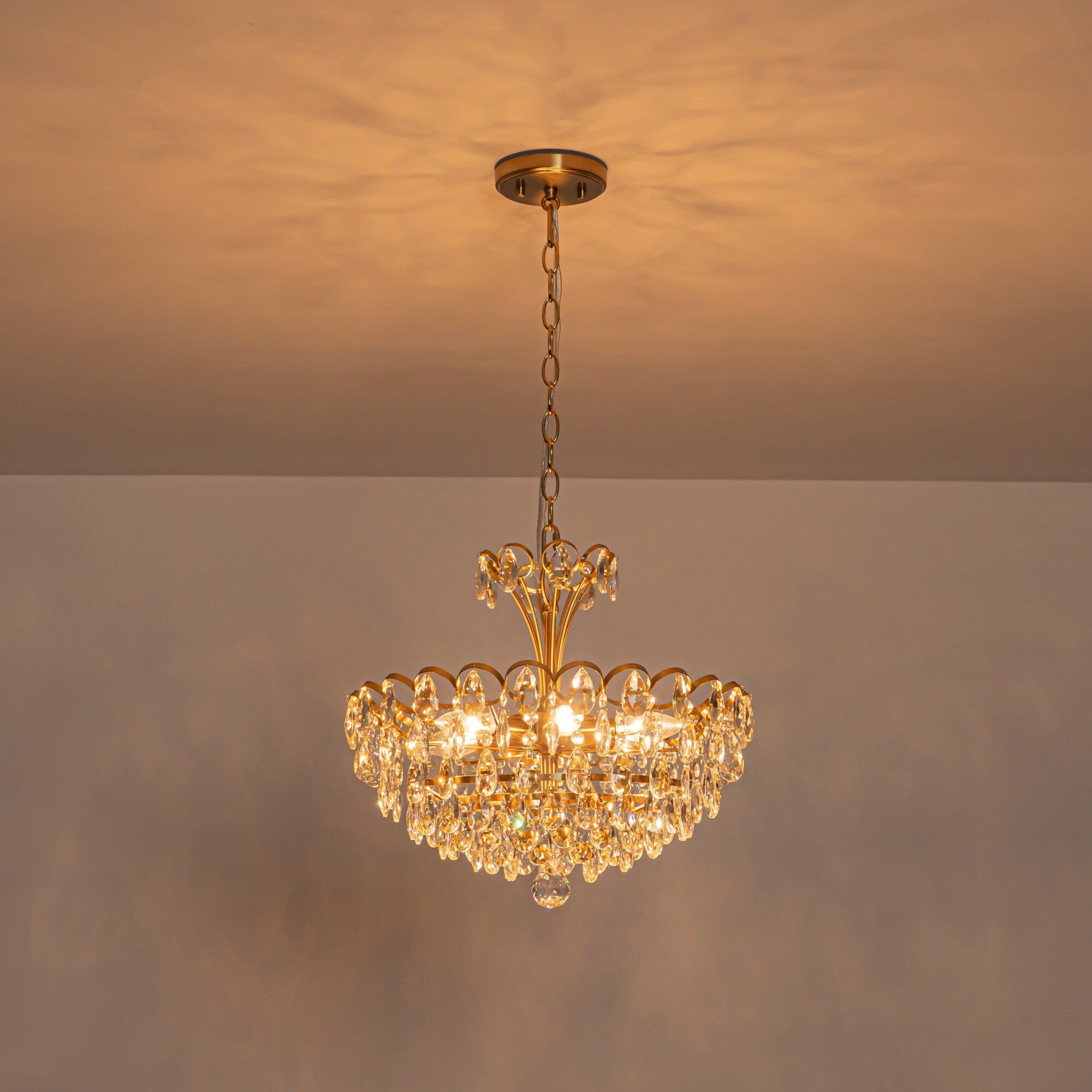 Rennnsan 6 Light Glam Brass Crystal Chandelier For Dining Room Bedroom Living Room 16.9 In. Dia X 15.0 In. H