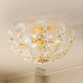 Rennnsan 6 Light Spray Painted Iron Gold Floral Crystal Flush Mount Ceiling Light For Bedroom Living Room
